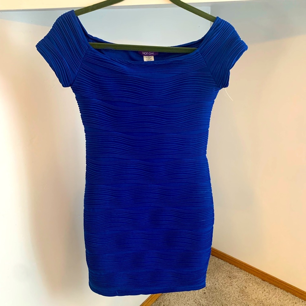 Bright Blue Mini Dress with matching Wedges size 8